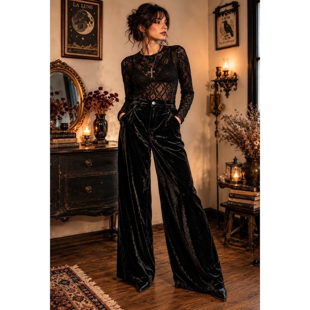 Citizens of Humanity Loli Black Velvet Wide Leg Pants Womens 31 Baggy Luxury